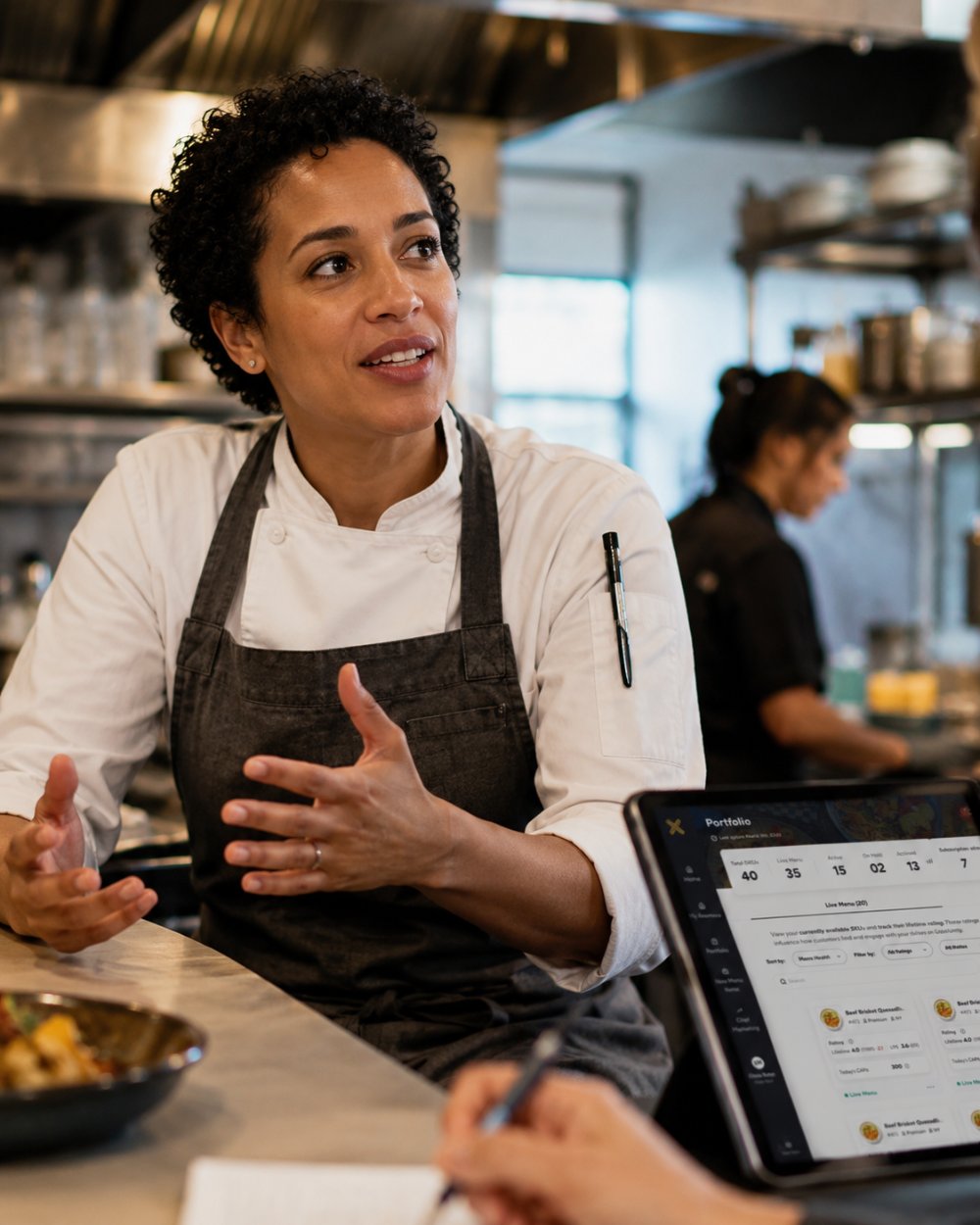 A chef talking through her portfolio during a research session