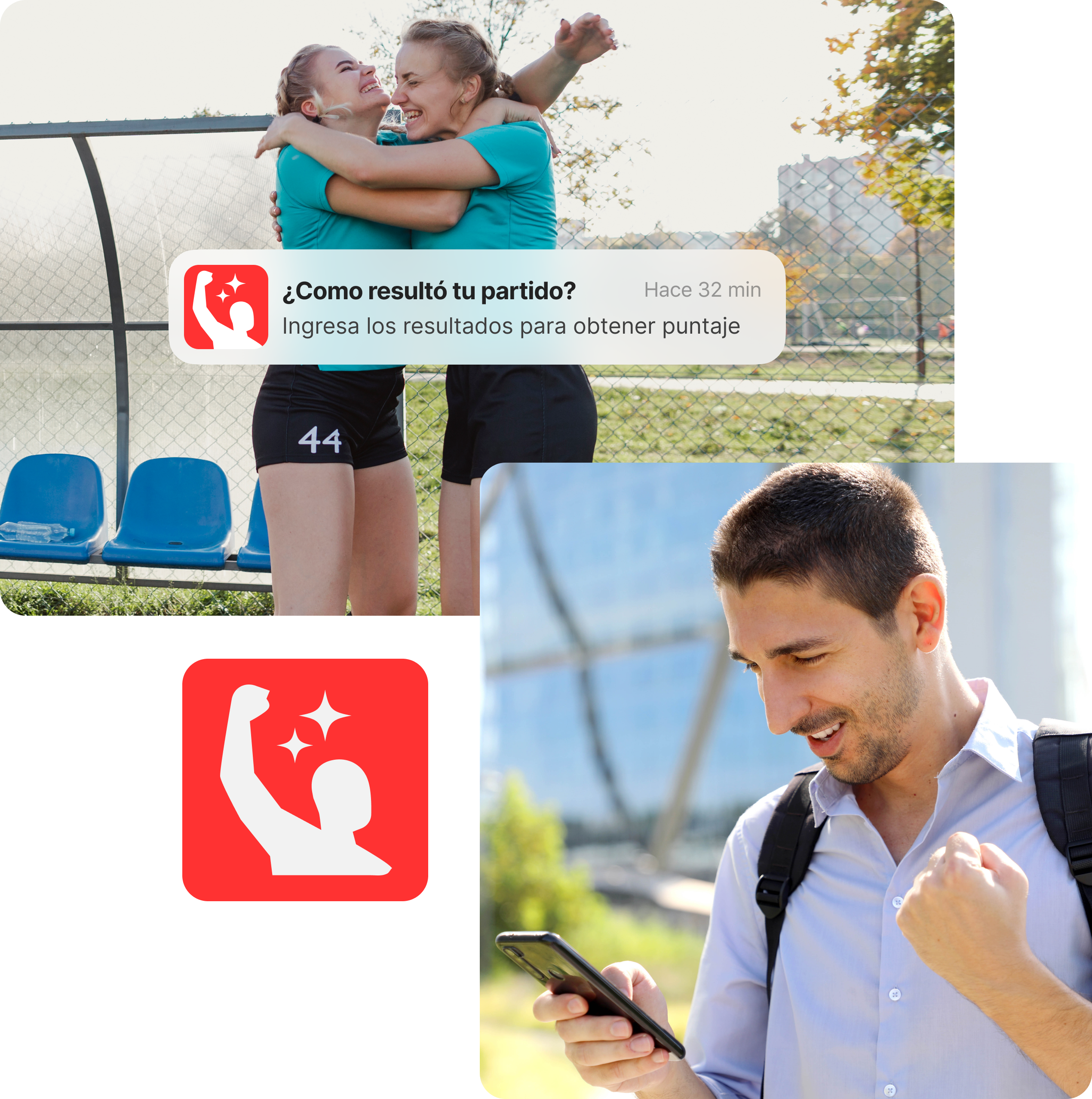 Players celebrating a match with a Fanaty notification on their phone